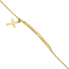 14K Solid Yellow Gold Dangling Cross Charm Bracelet
