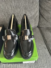 Kate Spade Deco Bow Heel Loafer Black Patent Leather
