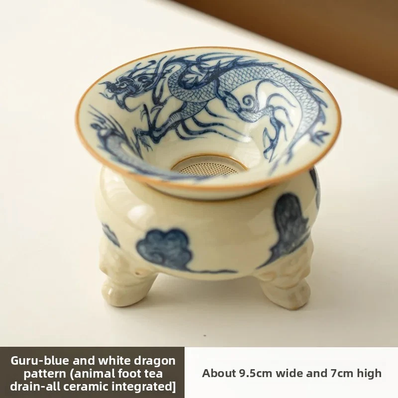 Blue and White Ceramic Dragon Patterned Tea Strainer Household Tea Filter Teaset - Image 3 of 4