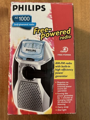 Philips AE1000 Portable Radio AM FM Self Powered Tuner Rechargeable ...