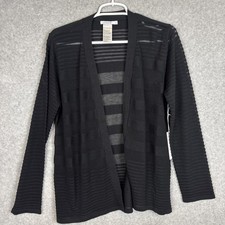 Chicos Cardigan Size 1/M Black Travelers Collection Textured Sheer NEW WITH TAGS