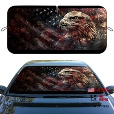 Car Windshield Sun Shade, 59" L x 31.5" W, UV 59"L x 31.5"W American Flag Eagle