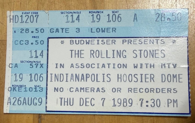 1989 The Rolling Stones Hoosier Dome Concert Ticket Stub Indianapolis Indiana 2