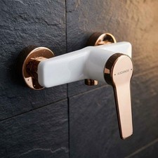 White Rose Gold Shower Mixer Wall Mounted Single Lever