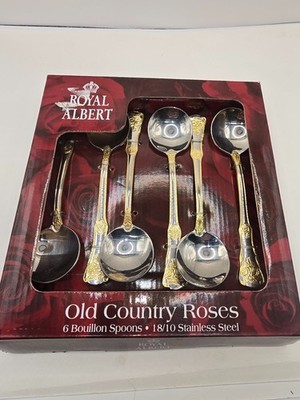 Royal Albert Old Country Roses  Bouillon Soup Spoons Set of 6 NIB