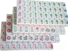 Mah Jong Pink Plastic Tiles Set Floral Design...