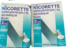 2 Boxes Of Nicorette Gum 2mg 100ct White Ice Mint EXP 2027 Sealed New Duo Packs
