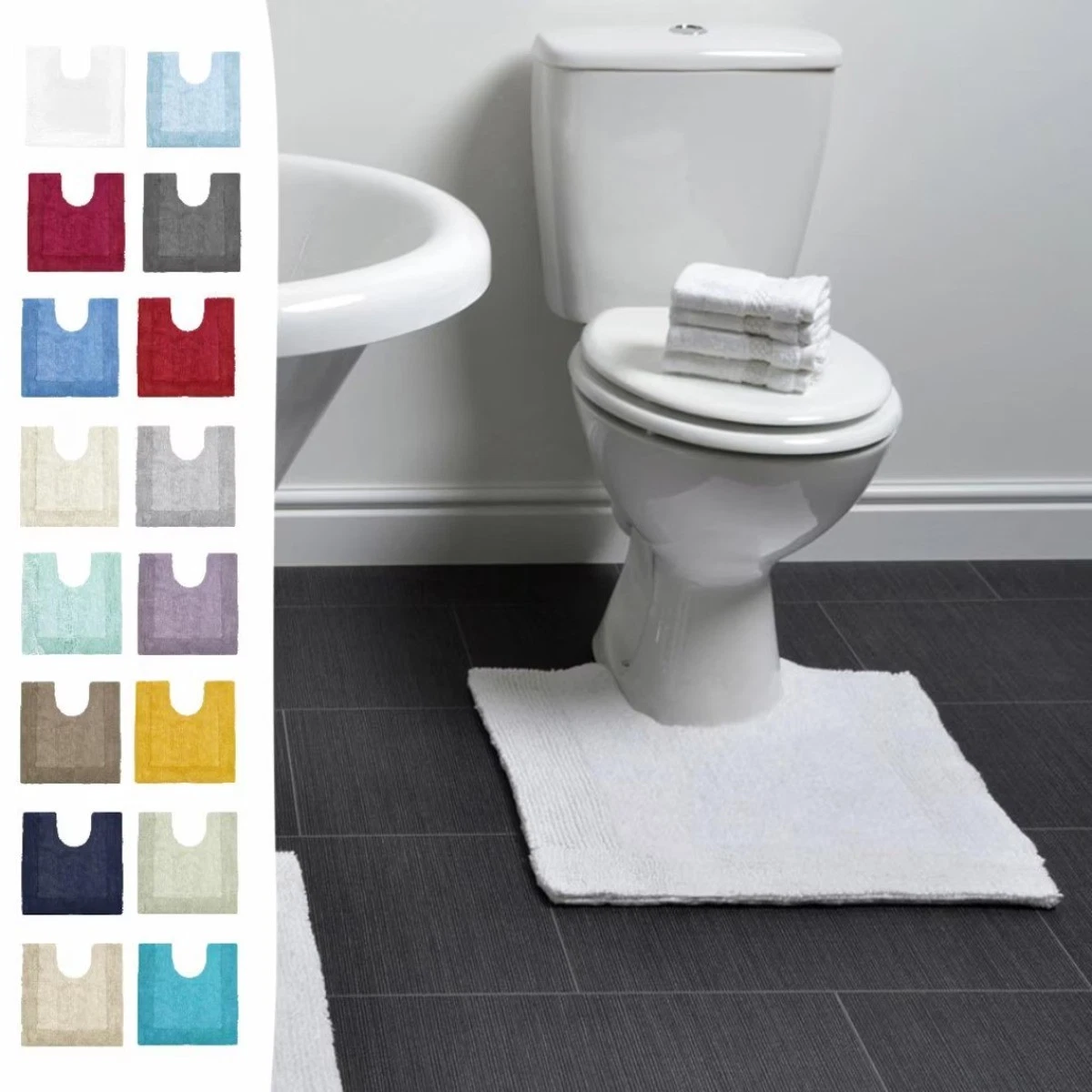 Reversible Pedestal Mat Premium Cotton 55 x 55cm Toilet Rug Super Soft Luxurious