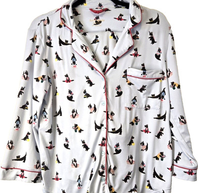 Kate Spade Pajama Set Women's M Blue Scotty Dog Print Pockets Soft ...
