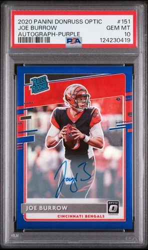 Joe Burrow - 2020 Donruss Optic Rated ROOKIE Auto Purple /35 - PSA 10