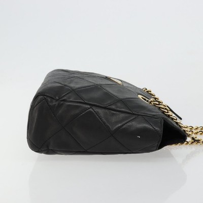 バッグ andwang Quilted Chain Shoulder Bag PRADA Quilted Chain Shoulder Bag Lamb Skin Black Gold Auth 119692