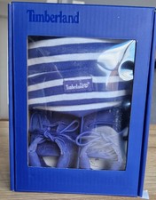 Timberland set stivali e cappello berretto culla nabuk/camoscio, blu navy nuovo con scatola taglia UK 1,5