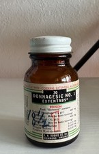 Botella de medicina venenosa Donnagesic vintage con codeína y fenobarbital VACÍA