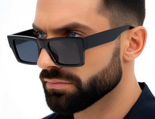 Retro Square Frame Sunglasses Mens Womens Flat Top Square Super Dark Lens Hiphop