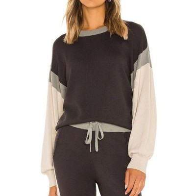 NEW Monrow Colorblock Relaxed Sweater (Sz S) Faded Black, Bone, Gunmetal