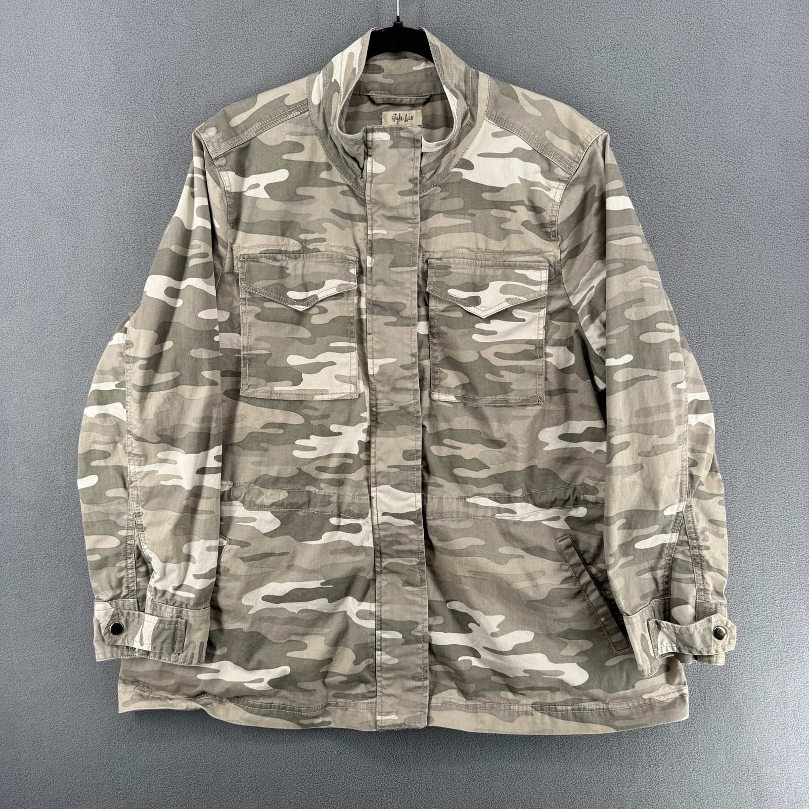 Style Co Camo Utility Jacket Womens 2X Gray Military Drawstring