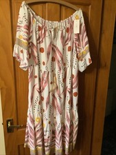 WOMENS LADIES CURVY SIZE DRESS SHORT SLEEVE FEATHER TIE BOHO SUMMER DRESS BNWT