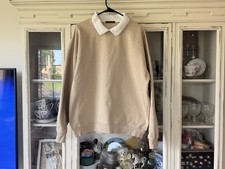 Brandy Melville Beige/White Collared Pullover Sweatshirt Oversized