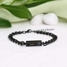 Custom Photo Projection Bar Plate Bracelet • Personalised Name Engraved Gift