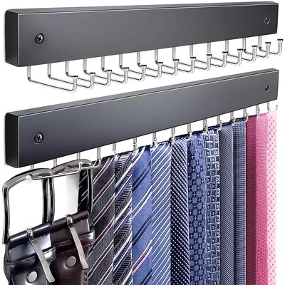 2Pack Tie Rack Wall Mounted, Wooden Belt Hanger Tie Organizer for Men with 28...