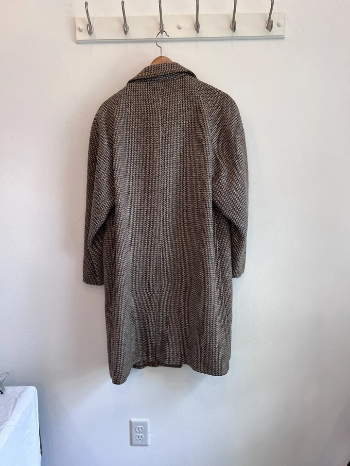 Post And Coach Mid Century 100% Wool Overcoat Brown Cream Check Size 44 - Image 2 of 4