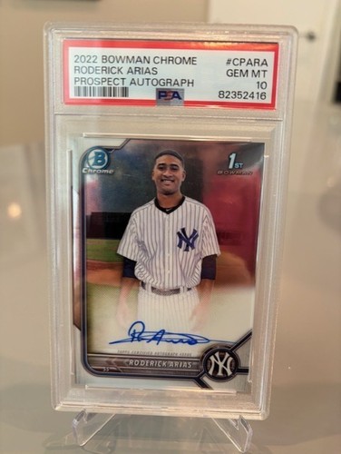Roderick Arias Topps 2022 Bowman Chrome Yankees RC Auto CPA-RA PSA 10