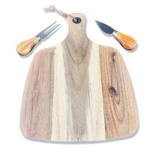 Acacia Wood Charcuterie Board Natural Cheeseboard w/ Cheese and Fork Knife Set