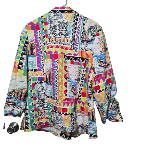 Harve Benard Blazer 18W Artsy Eclectic Boho Geometric Sea Boats Scenery Womens - Picture 2 of 12