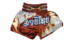 Muay Thai KickBoxing Shorts Embroidery Design Costume MMA UFC K1 Gym Fire Gold