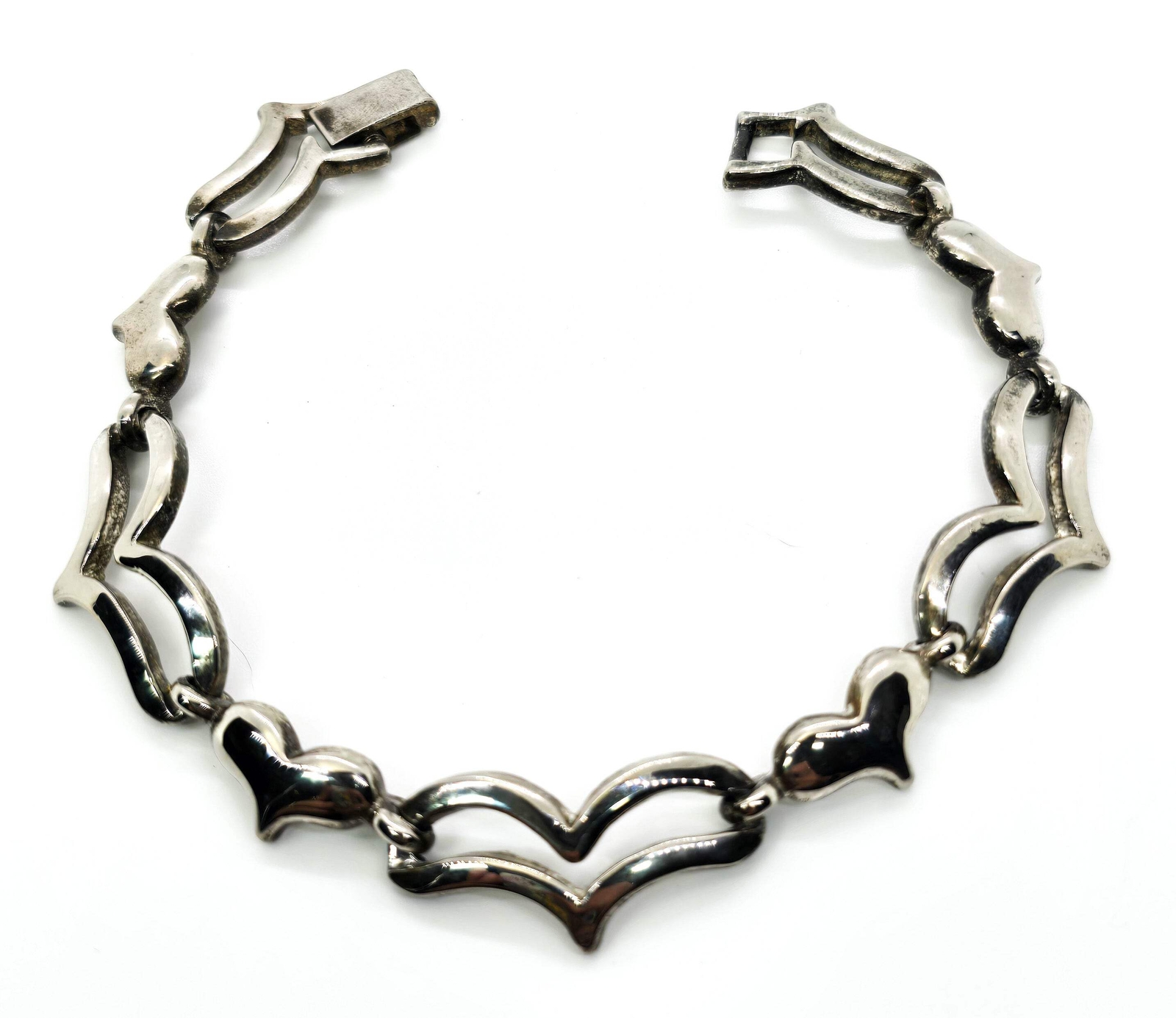 Mexican Heart Link solid thick sterling silver vi… - image 1
