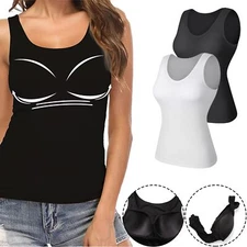 Women Shaper Padded Tank Tops Wide Strap Undershirt Cami with Built In Bra Vests