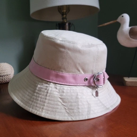 Vintage Y2K Coach Striped Canvas Bucket Hat w/ Leather Bow Vintage Y2K Coach Striped Canvas Bucket Hat w/ Leather Bow  main image 3