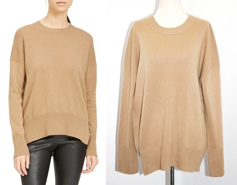 Theory Karenia F Soft 100% Cashmere Arc Hem Sweater in Crème Brule sz S $315
