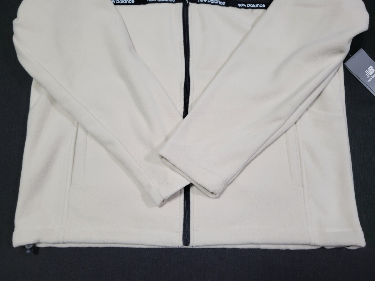 New Balance Mens Black-Beige Full Zip Front Fleece Jacket Fleece 100% warm