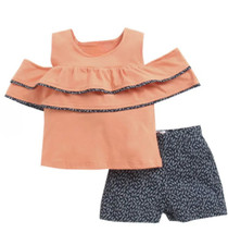 Girls Peach Solid Blouse and Shorts Set
