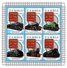 ZAMBIA1997 TRAINS // RAILROADS M/S SCOTT #676 mnh LOCOMOTIVES FREE SHIPPING
