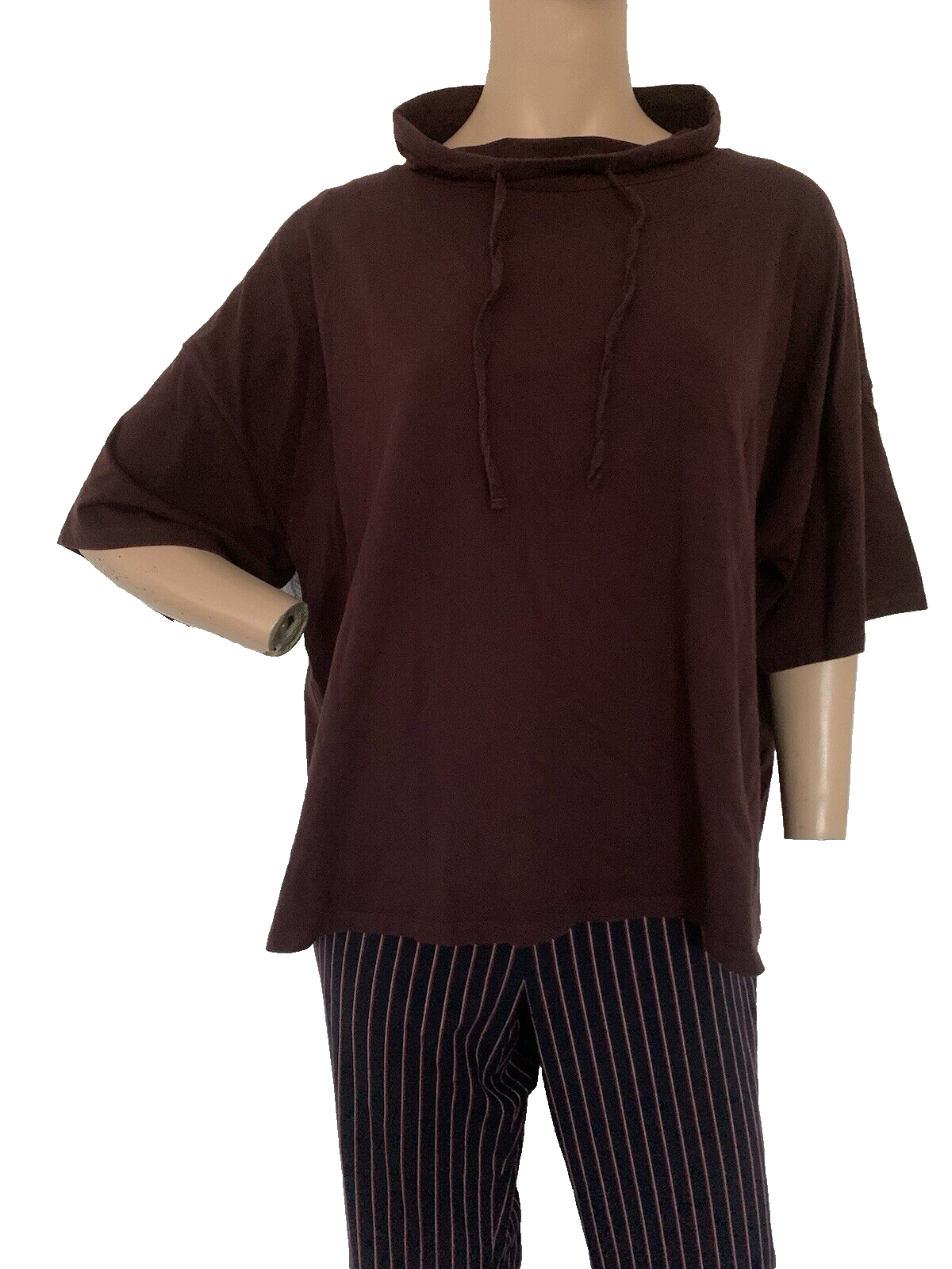 EILEEN FISHER Burgundy Organic Cotton Jersey Top Lagenlook XL UK 22 US 18 VGC