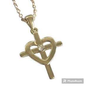 Authentic Sacred Heart Cross Necklace 18" Gold Plated Crystal Catholic Christian Gift