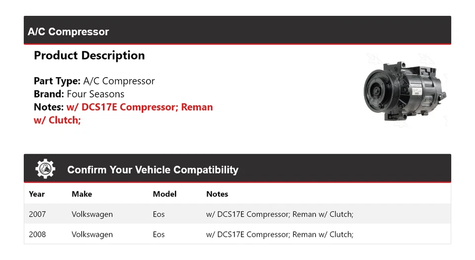 Compresor de aire acondicionado Volkswagen Eos 2007-2008 4 estaciones Foto 2 de 4