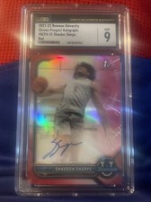 Shaedon Sharpe 2021 Bowman Auto Red refractor 5/5 CSG 9  SP Top Young Prospect