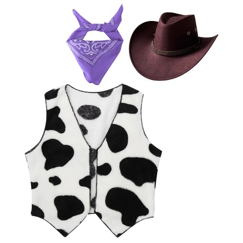 FEESHOW Unisex Kids Cowboy Cowgirls Costume Outfits Cow Print Vest with AU - Picture 53 of 66