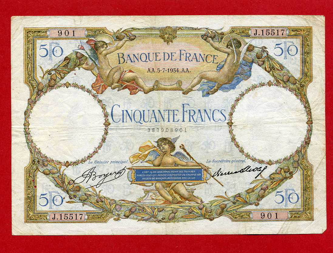 (J 901) 50 FRANCS (LUC OLIVIER MERSON ) 5/07/1934 (TTB) Beperkte, overvloedige verkoop