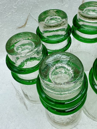VTG Blenko Blown Glass Double Ring HighBall Crackle Glasses Set Of 6 MCM RARE - Picture 5 of 18