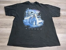 Vintage Nature Alaska T-Shirt Polar Bears Northern Lights Faded Black Mens Sz XL