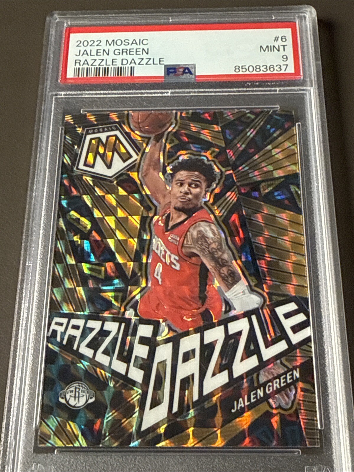 2022 Panini Mosaic Razzle Dazzle Jalen Green Houston Rockets #6 PSA Mint 9