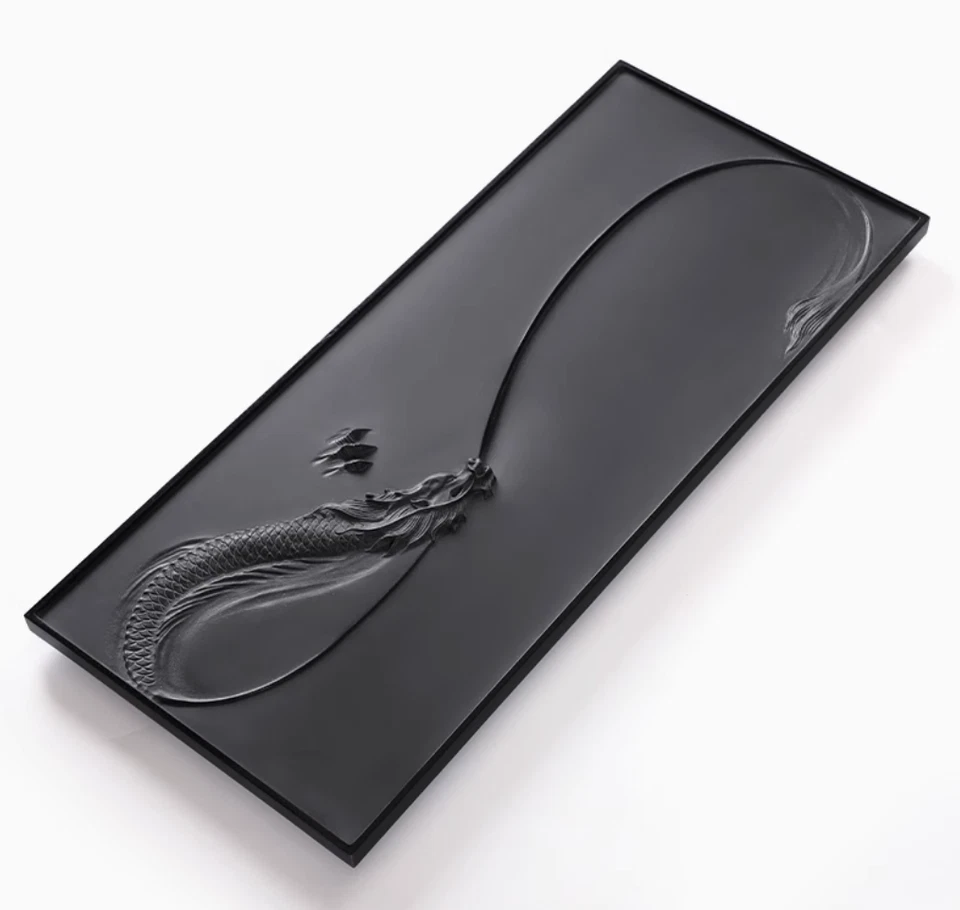  Tea Tray Hand Carved Dragon Engraved Black Stone Water Draining Tray For Teaset - Image 3 of 4