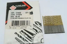 9 new CLEVELAND #45 Cobalt 135[DEG] Parabolic TiN Screw Machine Length Drills