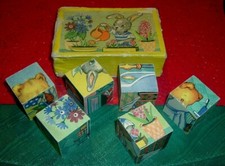 Vtg Boxed Set Childs Wooden Blocks Puzzle Pictures Made in USSR