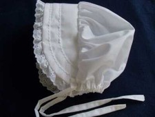 Baby Bonnet SOLID WHITE cotton with lace trim hat sz nb,3,6,9,12,18 mo