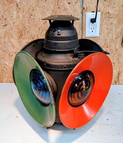 Vintage Handlan St. Louis USA 4 Way Railroad Signal Lantern Lamp